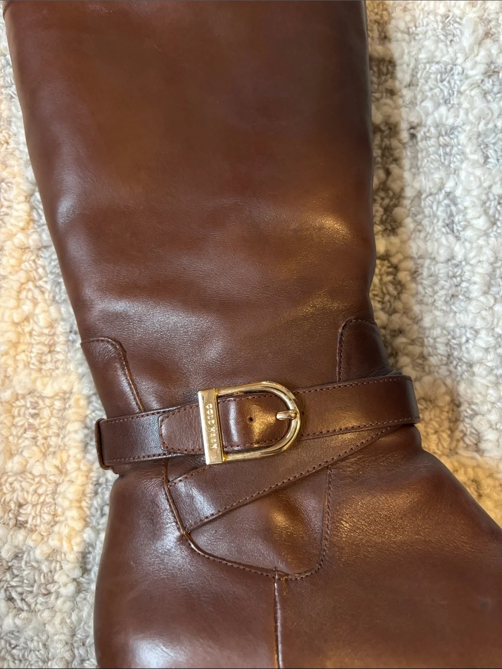 Cole Haan Brown Leather Over-the-Knee Riding Boots with Buckle
